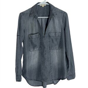 Anthropologie Cloth & Stone Chambray Gray Tencel Button Down Shirt Small